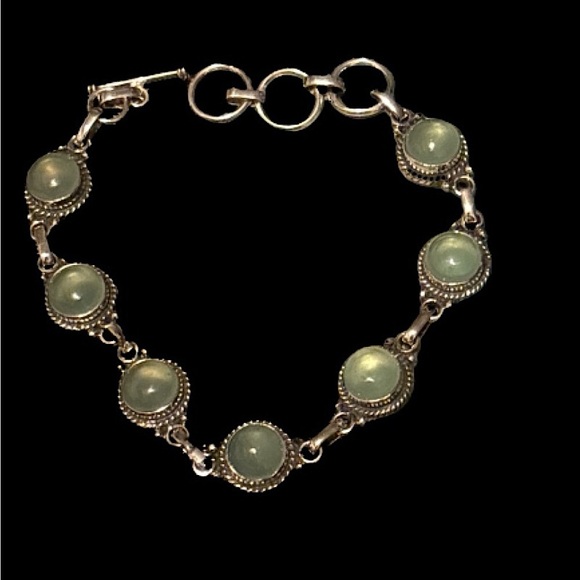 NWOTs Sterling Silver & Aqua Chaledony Bracelet 8” - Picture 2 of 8